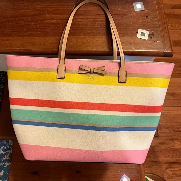Kate Spade leather pastel stripe tote bag - Picture 4 of 10